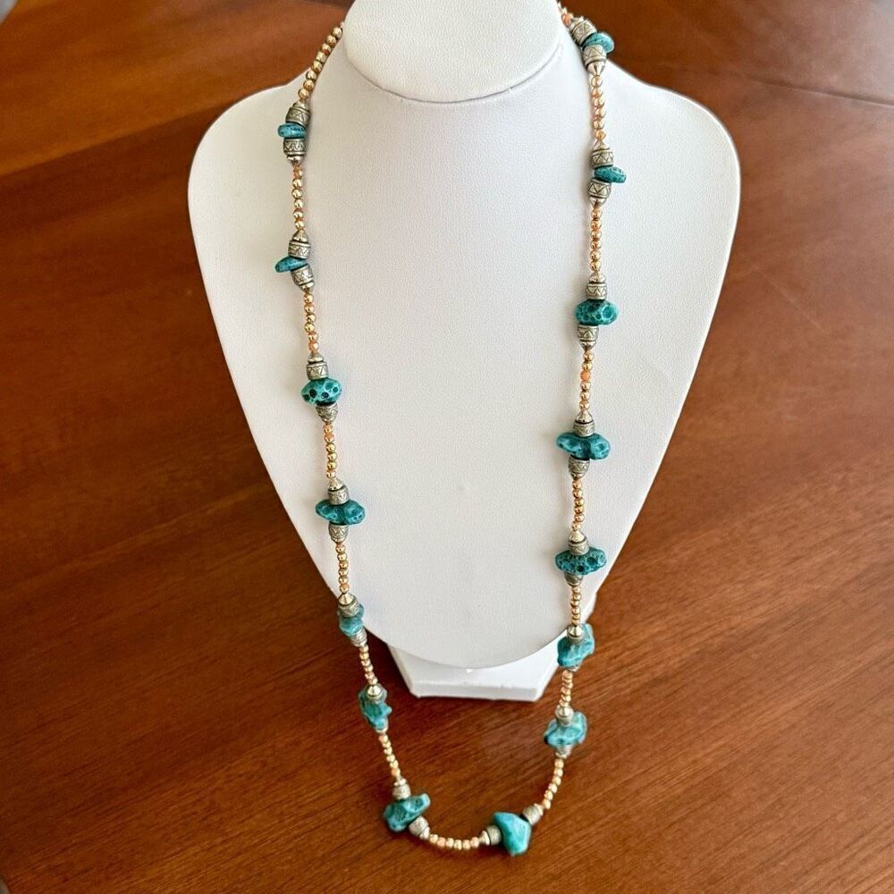 Vintage Turquoise Agate Nugget Beaded Necklace